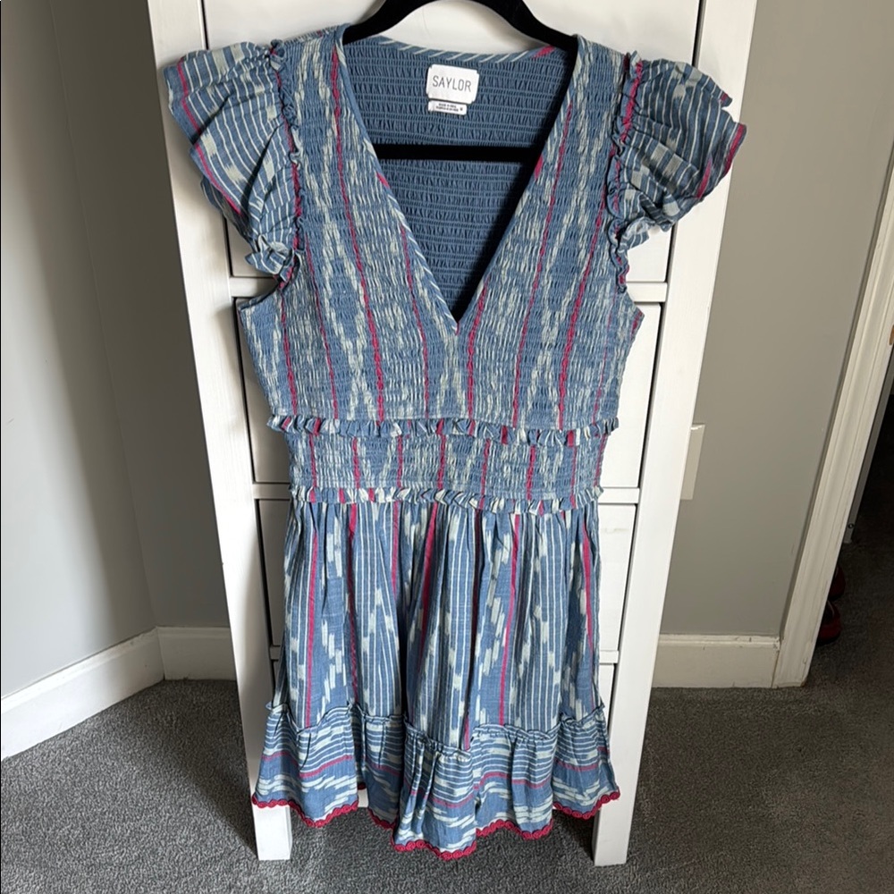 SAYLOR Blue and Pink Patterned Dress